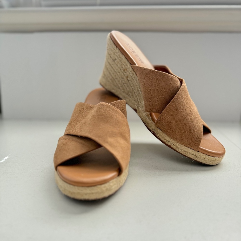 J.Crew Tan Brown Crisscross Espadrille Wedge‎ Sandals Womens 6.5